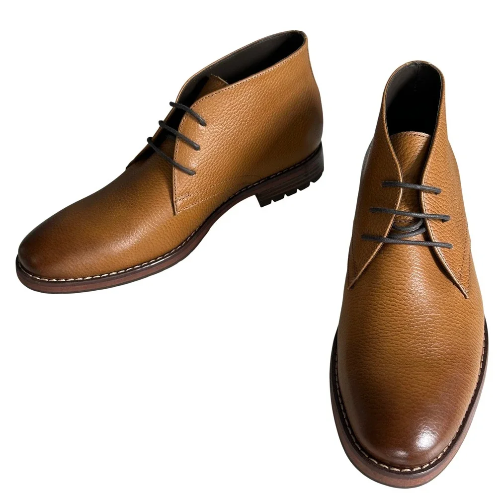 Joseph Abboud Chukka Boots Mens Size 9 Tan Pebbled Leather Lug Sole Brown NEW